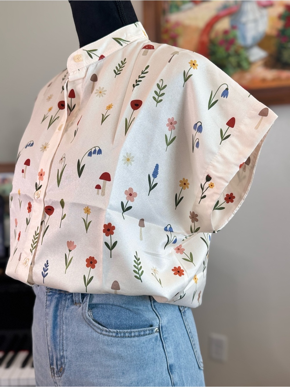 Floral Print Button-Front Top - Picture 12 of 13
